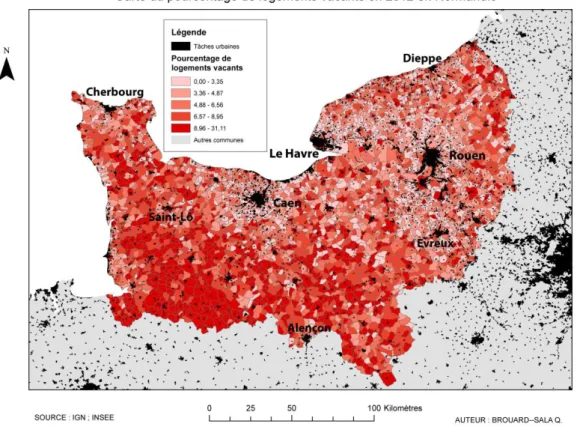 Figure 3 Carte du pourcentage de logements vacants en 2012 en Normandie 