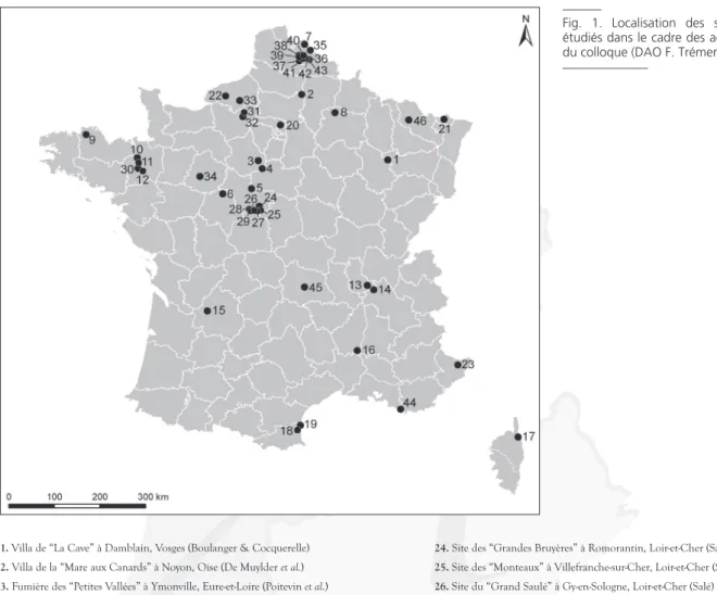 Fig.  1.  Localisation  des  sites  étudiés dans le cadre des actes  du colloque (DAO F