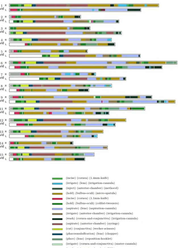Figure 17 - Index-plot visual representation of 15 videos of cataract surgeries and the colour legend.