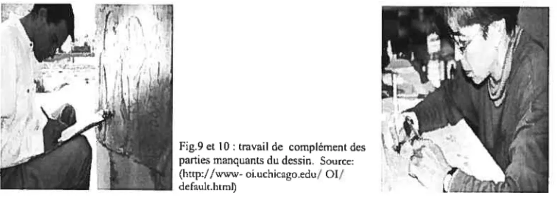 Fig9 et 10 : travail de complément des parties manquants du dessin. Source: