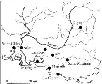 Fig. 1 : Localisation des communes provençales dont des sites funé- funé-raires sont cités dans le texte (© O