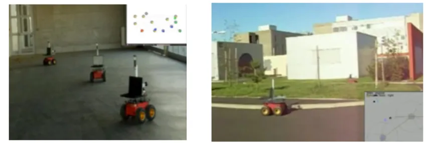 Figure 2. (a) one pioneer robot, (b) the experimental area and