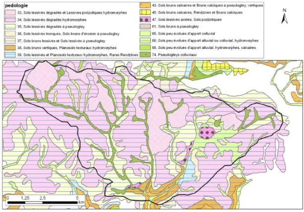 Figure 3. Carte pédologique du bassin versant de l'Orgeval (source INRA, 2007)