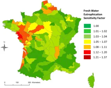 Figure 5: Carte des SF pour l’eutrophisation d’eau douce par secteur hydrographique français 