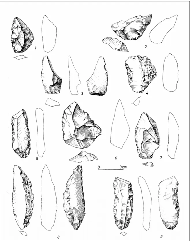 Fig. 36 : Grotte du Renne, couche XI : Outillage retouché ; d’après Girard 1980. 