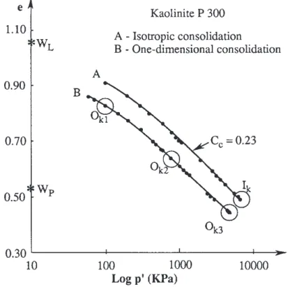 Figure 4. Isotropic and one-dimensional consolidation of kaolinite specimen.