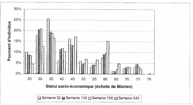 Figure I : Distribution du statut socio-économique des immigrants aux quatre moments examinés, par pourcentage de répondants