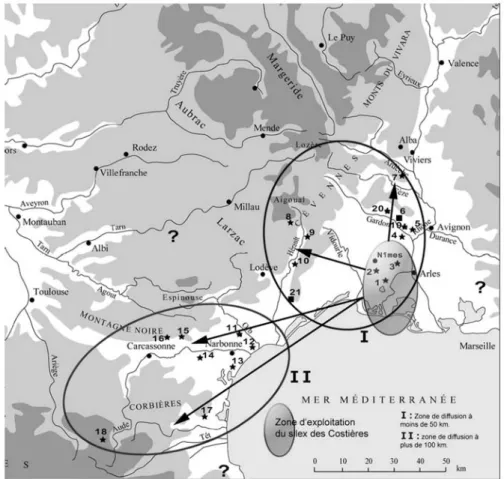 Figure 4 - Diffusion du silex des Costières du Gard  