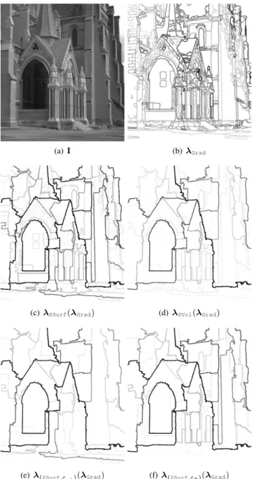 Fig. 3. The indexed hierarchies are illustrated by their saliency function λ. ε ◦ denotes the erosion with a circle of size four as structuring element