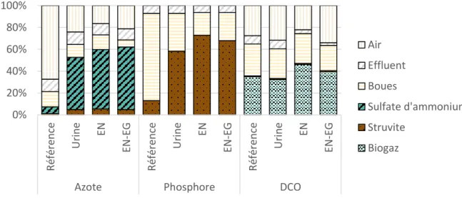 Figure 12: Devenir de l’azote, du phosphore et de la matière organique pour chaque scenario