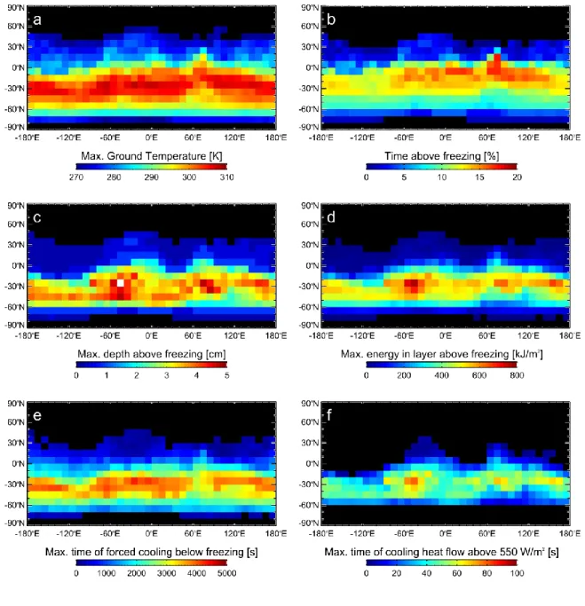 Figure 2. Results of thermal model calculations described in the Section 2.2. Panel a) is the map of the  474 