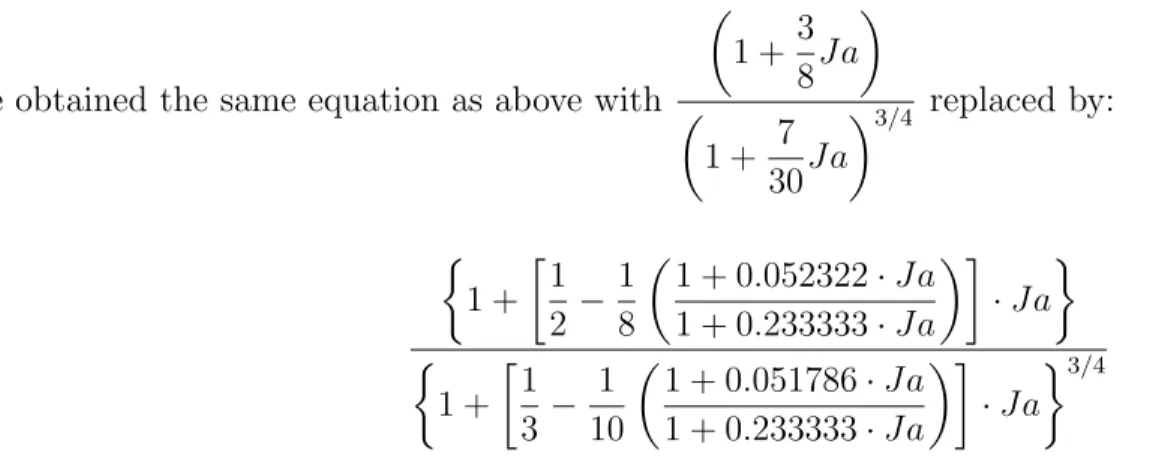 Table 1: Comparison of the 3 expressions of the ratio N u/N u c p =0 for different J a numbers These three expressions are compared in Table 1 for a wide range of J a numbers