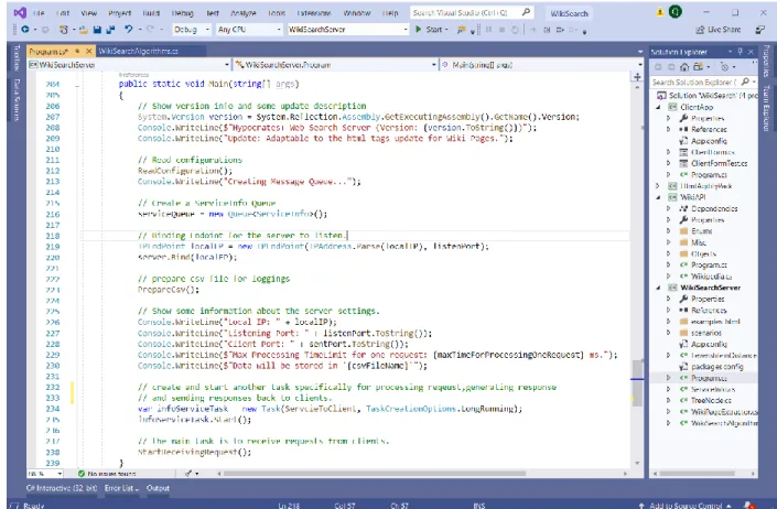 Figure 4.6 Structure of the solution and code snapshot in Main function 