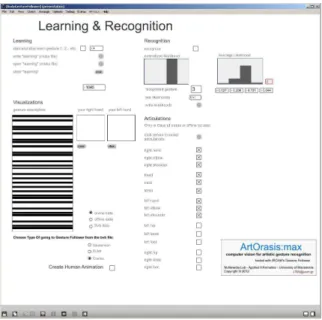 Fig 5. Screenshot of the interface of the ArtOrasis system presenting the learning and recognition phases In  case  of  wheel  throwing  pottery  11  segments  of  the  human  skeleton  listed  in  the  table below have been selected and used for the train