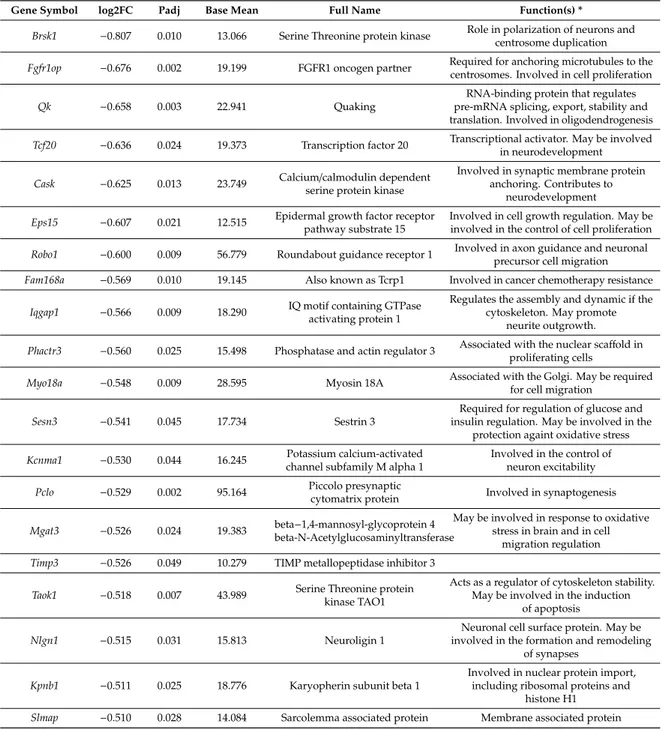 Table A2. Top 20 downregulated genes in the protein-restricted group.