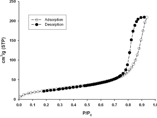 FIG. 2: Adsorption/desorption isotherms of nitrogen at 77 K in porous silicon films.  