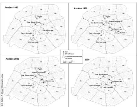 Figure 3. Géographie des lieux commerciaux lesbiens  à Paris depuis les années 1980  1