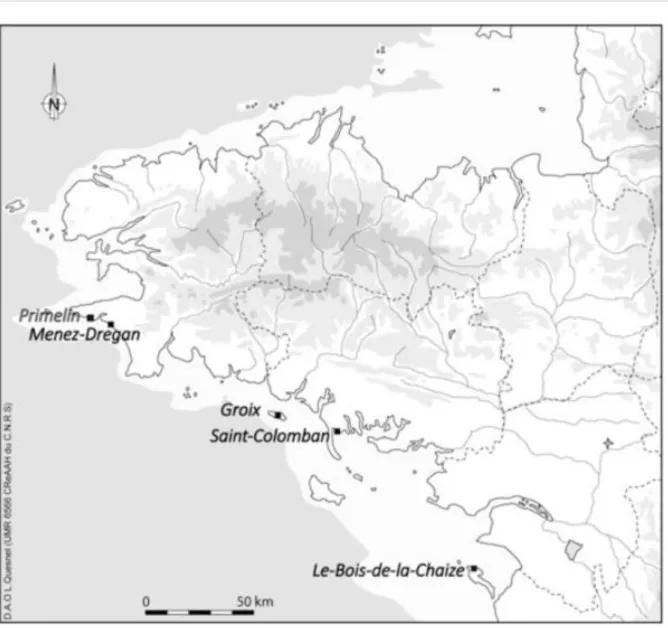 Fig. 3: Map showing the distribution of the Colombanian sites (CAD: L. Quesnel &amp; A.-L