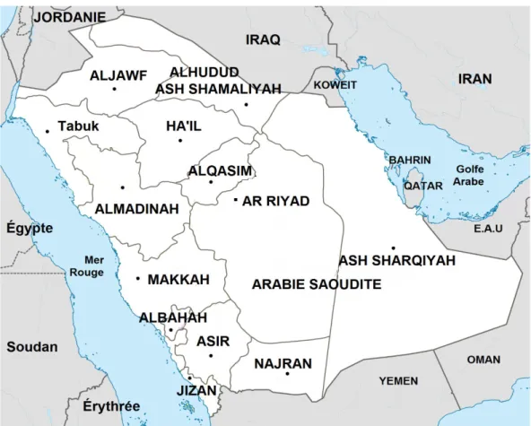 Figure 1: Les régions administratives de l’Arabie Saoudite 