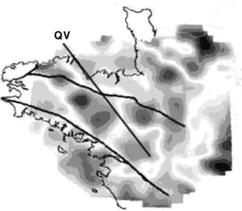 Fig. 1. Stratigraphic correlations between both sides of St Brieuc Bay. Note the disturbances at the level of the Quessoy-Vallet fault zone