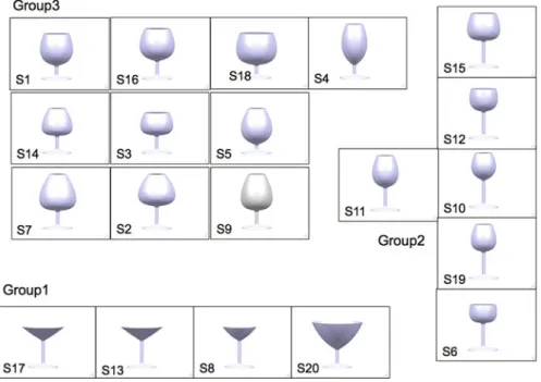 Fig. 3.4 Forms of the different glasses in the three groups