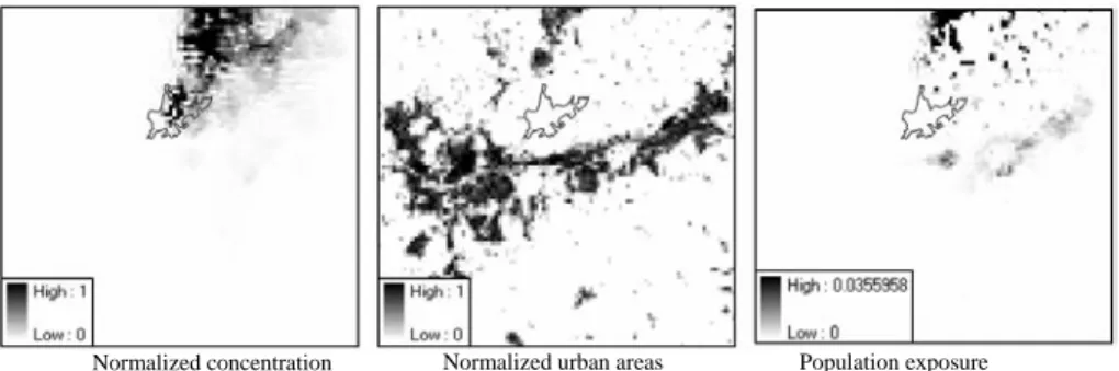 Figure 20.9. Assessment of population exposure to odorous pollution  by combining pollutant dispersion with urbanization 