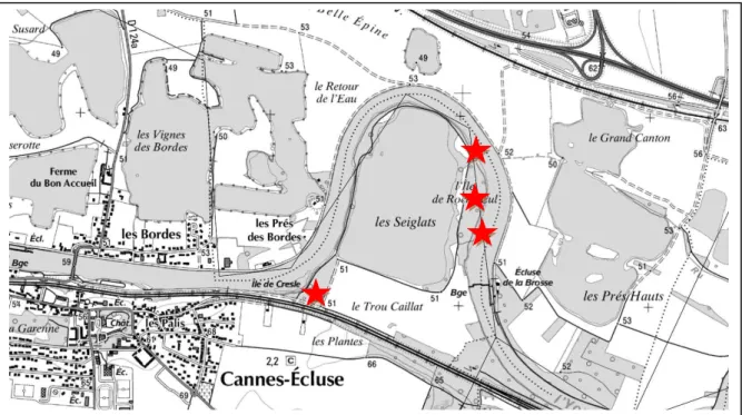 Figure 1 : Zones d’intérêts bryophytiques (en rouge). 