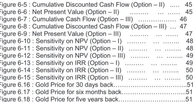 Figure 6-5 : Cumulative Discounted Cash Flow (Option – II)   ..…   45  Figure 6-6 : Net Present Value (Option – II)      ………     …  ……   45  Figure 6-7 : Cumulative Cash Flow (Option – III)   ………………  46  Figure 6-8 : Cumulative Discounted Cash Flow (Option