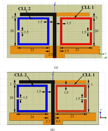 Figure  3:  Geometry  and  dimensions  (in  millimeters)  of  the  multiband  antenna structures