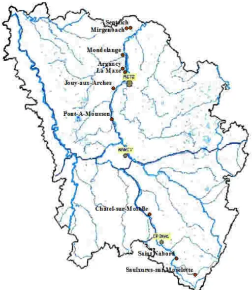 Figure 4. Carte des différents sites d'études échantillonnés dans le bassin versant de la Moselle