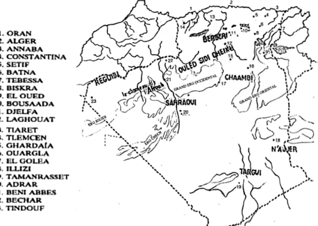 Figure 1 : Localisation des Principales Populations de dromadaires en Algérie (BEN AISSA,  1989) 