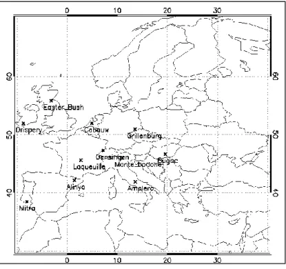 Figure 1 : Carte de l’Europe et localisation des 12 sites d’étude 