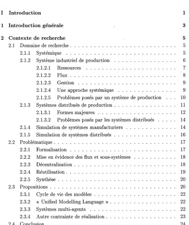 Table  des  matières  1  Introduction  1  1  Introduction  générale  3  2  Contexte  de  recherche  5  2.1  Domaine de  recherche  