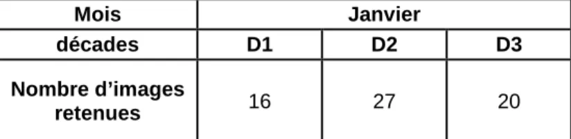 Tableau 7: Nombre d’images retenues pour le mois janvier   III.1.2 Corrections géométriques  