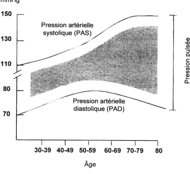 Figure 1.4 Évolution de la PAS et de la PAD en fonction de l’âge
