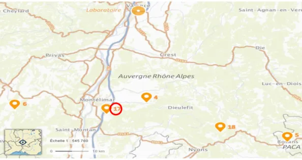 Figure 3 : Carte des sites suivis en région Auvergne-Rhône-Alpes 