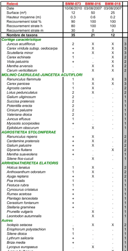 Tableau 21 : Caro verticillati - Juncetum acutiflori (Lemée) Korneck 1962 