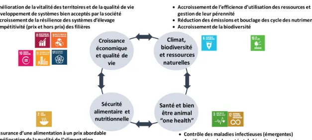 Figure 1. Les quatre domaines de durabilité auxquels l’élevage français et européen peut et doit  contribuer (adapté du Forum mondial sur l'agriculture de 2018 43 )