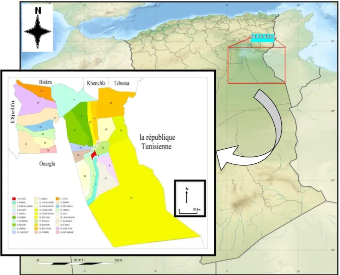 Figure I.01: Situation géographique de la région d’El Oued ( Larousse, 2009). 