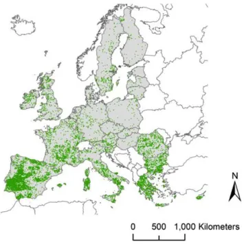 Figure 1. Distribution des systèmes agroforestiers en Europe (Den Herder et al., 2017)