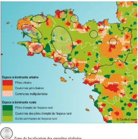 Figure 4 : INSEE – Type d’espaces (ZAUER) Région Bretagne - localisation des enquêtes
