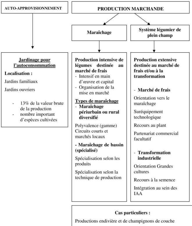 Figure 1. Schéma organisationnel de la production de légumes en France (d’après Péron, 2006)  