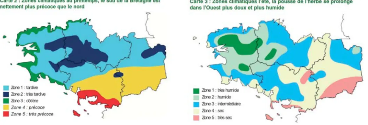 Figure 1 : Cartographie des zones climatiques au printemps et en été en Bretagne 
