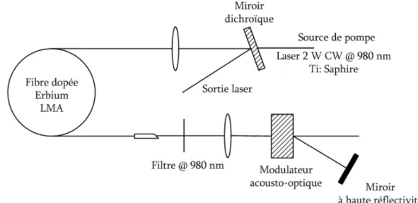 Figure 1.9 : Laser émettant en régime de modes déclenchés utilisant une fibre dopée erbium comme  milieu de gain [10] 
