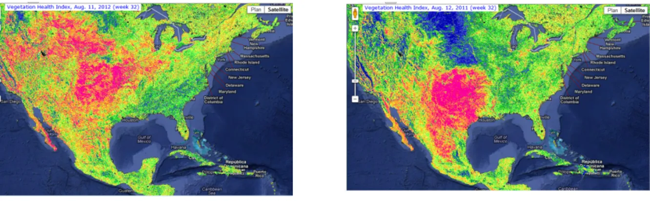 Figure 1 : Santé de la végétation en Amérique du Nord, Aout 2012 et Aout 2013
