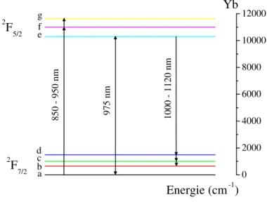 Fig. 1.4 – Niveaux d’´energie de l’ion d’Ytterbium et de ses sous-niveaux Stark