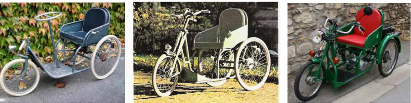 Figure 1.6 – Les tricycles Poirier du 20e siècle, adaptés au handicap physique.