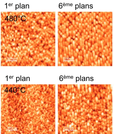 Figure 2-13 : Image AFM pour le 1 er  et le 6 ème  plans à 480 et 440°C. 