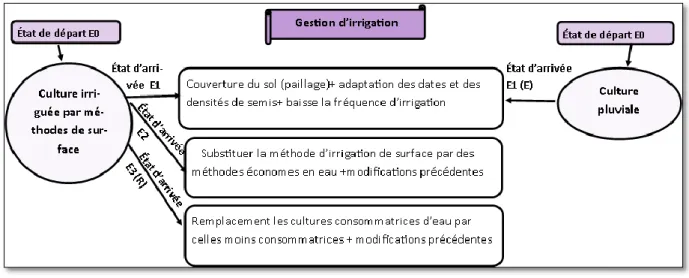 Figure 8 : Schématisation des niveaux de changement de la gestion de l’irrigation vers des  modèles agroécologiques 