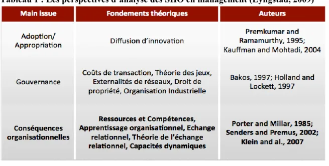 Tableau 1 : Les perspectives d’analyse des SIIO en management (Lyngstad, 2009) 